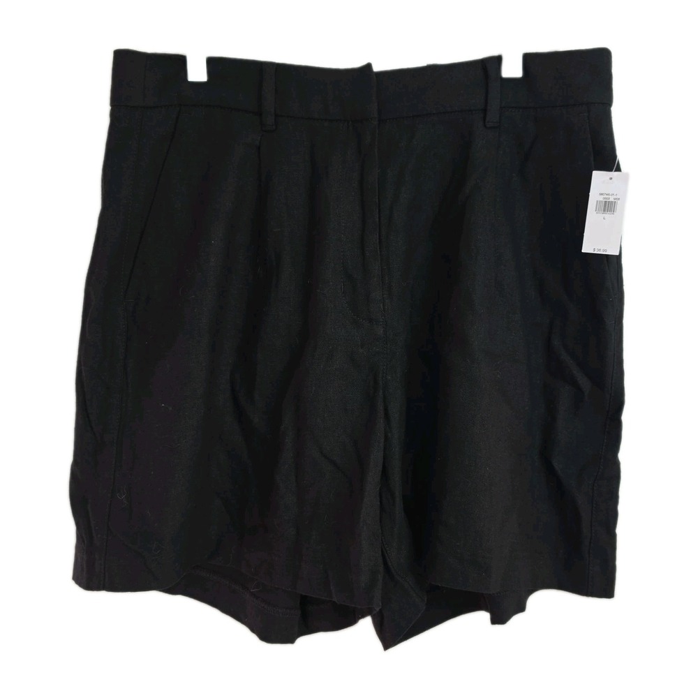 NWT Old Navy Shorts Womens L Black Pleated High Rise 6" Inseam Trouser